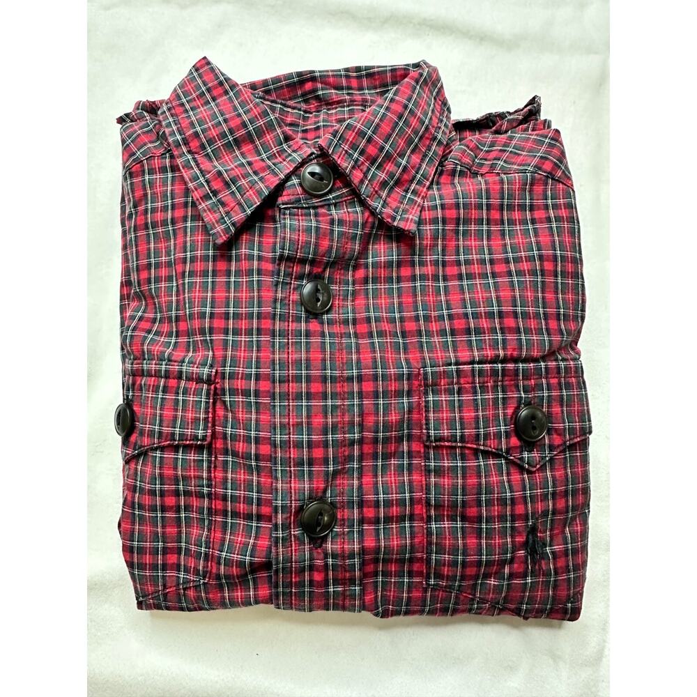 Polo Ralph‎ Lauren Boys Long Sleeve Button Down Red Black Plaid Shirt 2/2T